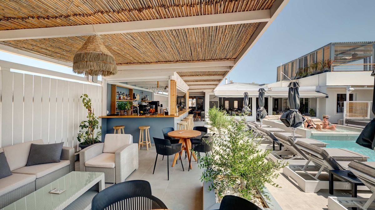Aegean Paradiso Hotel exterior view in Syros, Greece