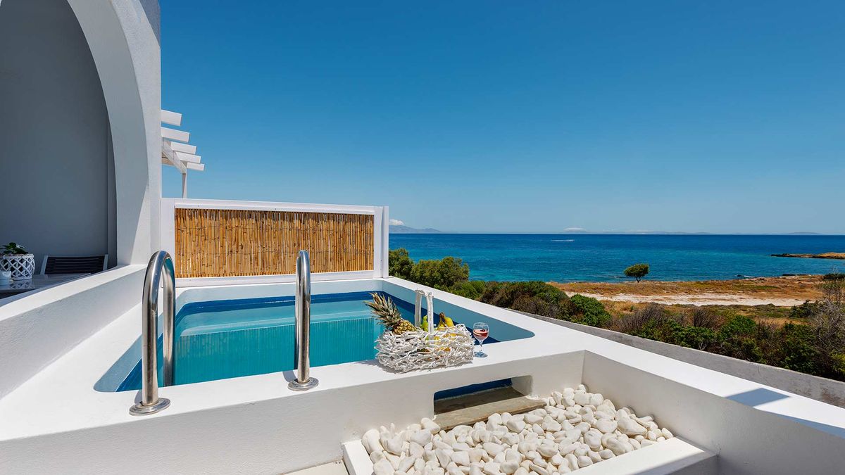 Aegean Paradiso Hotel exterior view in Syros, Greece